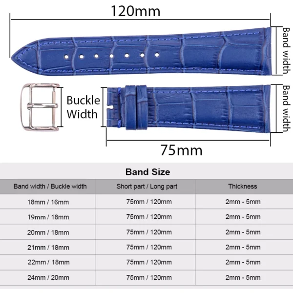 Cowhide Watch Band Bracelet Women Men Genuine Leather Watchband Black Brown Blue Red Crocodile Pattern Wrist Strap 18mm - 24mm