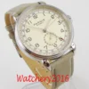 PARNIS 42mm GMT silver case arab mark date window leather strap mens top leisure automatic mechanical watch