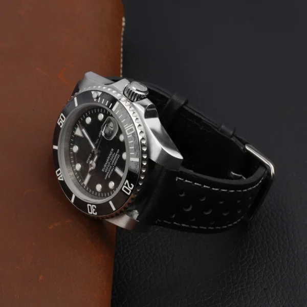 Genuine Leather Strap for Watch Band Belts 18mm 20mm 22mm 24mm Handmade Hollow Breathable Porous Black Watchbands