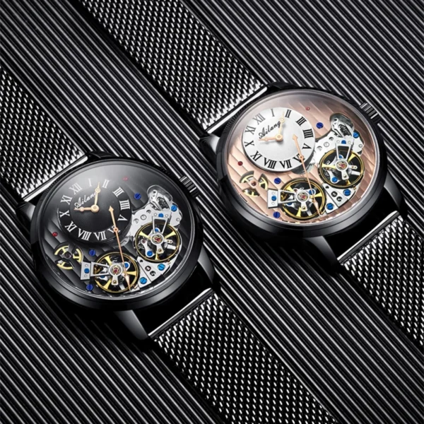 Top luxury brand expensive men's watch automatic mechanical quality watch Roman double tourbillon water proof watch leather male