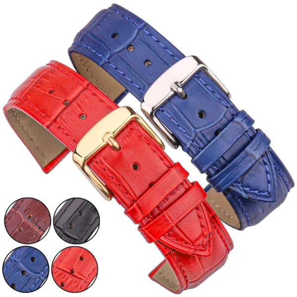Cowhide Watch Band Bracelet Women Men Genuine Leather Watchband Black Brown Blue Red Crocodile Pattern Wrist Strap 18mm - 24mm