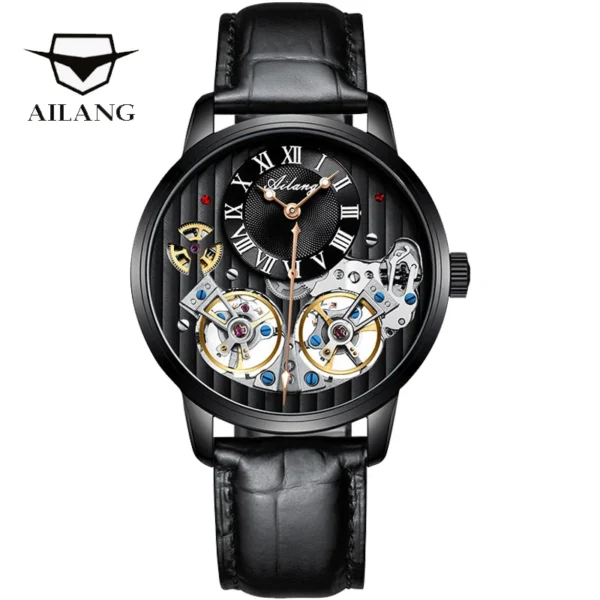 Top luxury brand expensive men's watch automatic mechanical quality watch Roman double tourbillon water proof watch leather male
