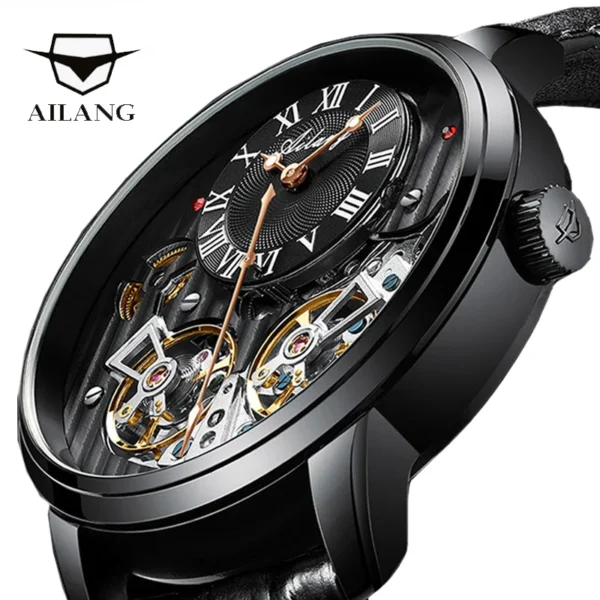 Top luxury brand expensive men's watch automatic mechanical quality watch Roman double tourbillon water proof watch leather male