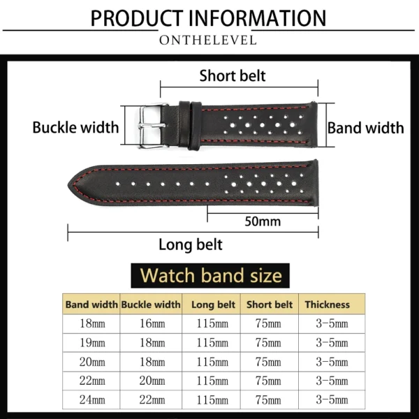 Genuine Leather Strap for Watch Band Belts 18mm 20mm 22mm 24mm Handmade Hollow Breathable Porous Black Watchbands