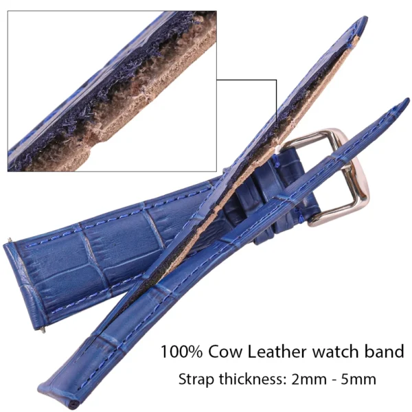 Cowhide Watch Band Bracelet Women Men Genuine Leather Watchband Black Brown Blue Red Crocodile Pattern Wrist Strap 18mm - 24mm