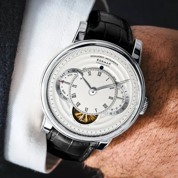 BORMAN Design Luxury Men Automatic Wrist Watch Skeleton Dial Genuine Leather Strap Sapphire Crystal Glass Automatic Watch