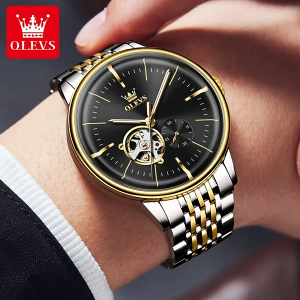 OLEVS Design Mechanical Watch For Men Fashion Business Stainless Steel Automatic Watches Stainless Steel Clock reloj hombre