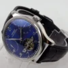 43mm Parnis Blue White Dial Power Reserve Genuine Leather Deployment Clasp Automatic Movement Men's Watch