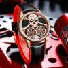 Luxury Skull Rose Gold Mechanical Watch Men High-End Leather Strap 30M Waterproof Automatic Double Tourbillon Watch