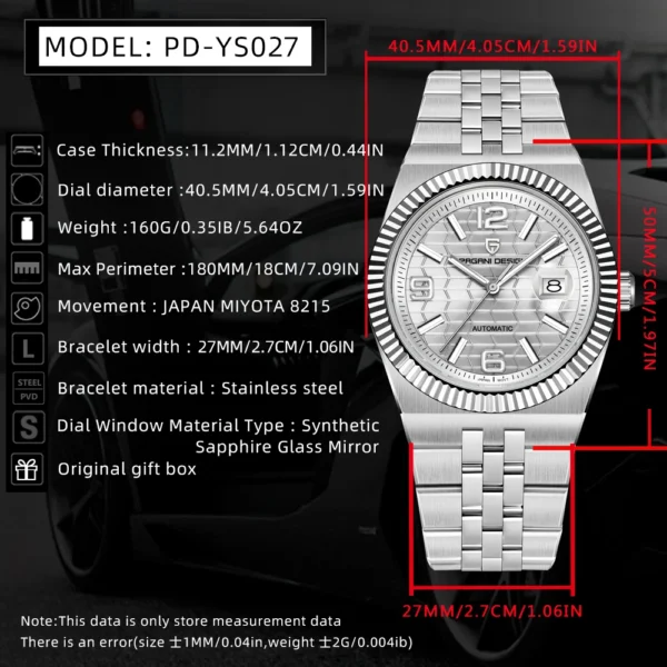 PAGANI DESIGN 2025 New Men Mechanical Watch Miyota 8215 Retro Business Sapphire Glass Luminous Stainless Steel Reloj Hombre