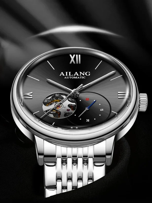 AILANG Famous Brand Men's Automatic Mechanical Watch Hollow Stainless Steel Waterproof Fashion Business Men Watch Luminous Hands