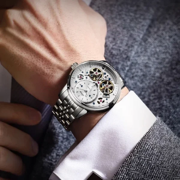 AILANG Brand New Luxury Double Tourbillon Mechanical Watch for Men Stainless Steel Waterproof Automatic Watches Mens Relogio