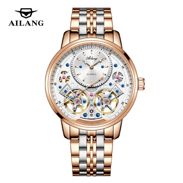 AILANG Brand New Luxury Double Tourbillon Mechanical Watch for Men Stainless Steel Waterproof Automatic Watches Mens Relogio