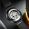 AILANG Unique Second Hand Watches For Mens Automatic Mechanical Fashion Skeleton Wrist Watch Black Steel Belt reloj hombre