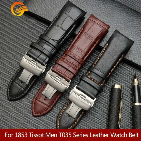 For 1853 Tissot Male T035 Leather Watchband T035627A Curved End Calfskin Watch Strap Butterfly Buckle Bracelet 22mm 23mm 24mm