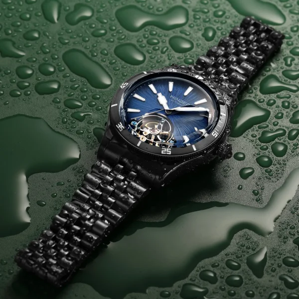 MINBER Mechanical Men's Watch Skeleton Dial Automatic Movement Wristwatches Waterproof Luminous Business Watches for Man 9164G-2