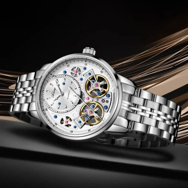 AILANG Brand New Luxury Double Tourbillon Mechanical Watch for Men Stainless Steel Waterproof Automatic Watches Mens Relogio