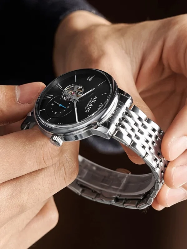 AILANG Famous Brand Men's Automatic Mechanical Watch Hollow Stainless Steel Waterproof Fashion Business Men Watch Luminous Hands