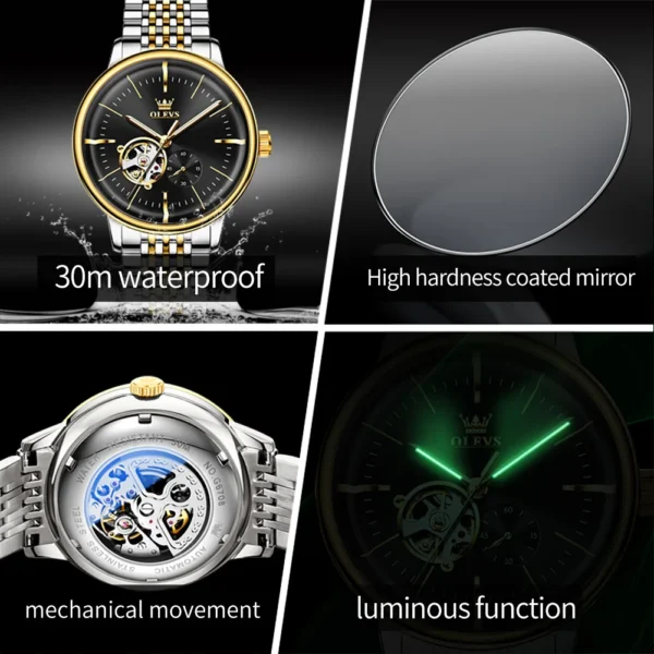 OLEVS Design Mechanical Watch For Men Fashion Business Stainless Steel Automatic Watches Stainless Steel Clock reloj hombre