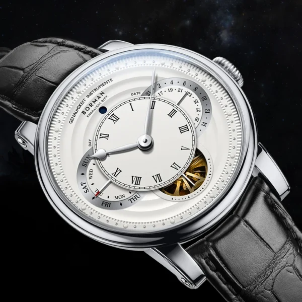 BORMAN Design Luxury Men Automatic Wrist Watch Skeleton Dial Genuine Leather Strap Sapphire Crystal Glass Automatic Watch