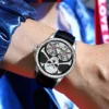 Luxury Skull Rose Gold Mechanical Watch Men High-End Leather Strap 30M Waterproof Automatic Double Tourbillon Watch