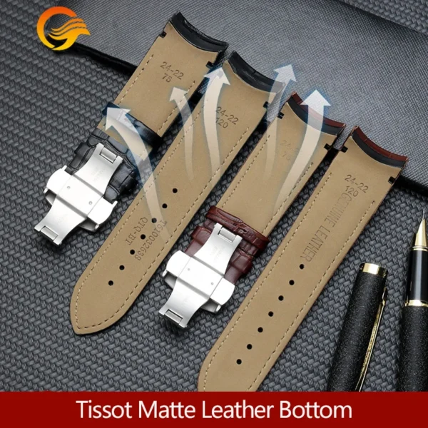 For 1853 Tissot Male T035 Leather Watchband T035627A Curved End Calfskin Watch Strap Butterfly Buckle Bracelet 22mm 23mm 24mm