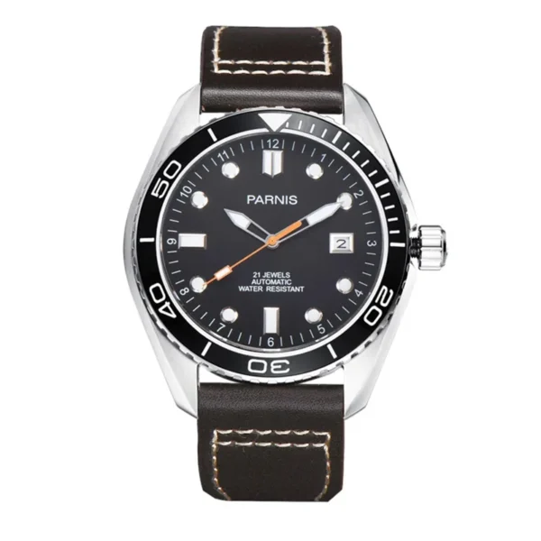 43mm Parnis Automatic Mechanical Watch Men Ceramic Bezel 5ATM Luxury Sapphire Waterproof Diver Wrist Calendar Men's Watch
