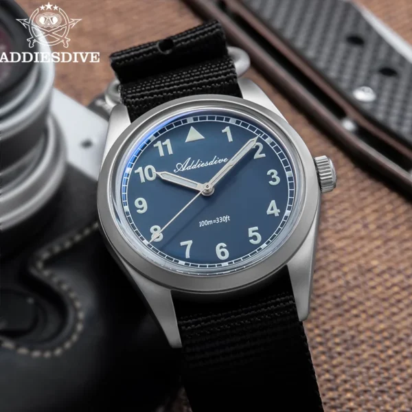 ADDIESDIVE Quartz Watches VH31 Movement Nylon Strap 36mm 100M Waterproof Reloj Hombre 316L Steel Luminous Watch For Men's
