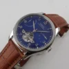 43mm Parnis Blue White Dial Power Reserve Genuine Leather Deployment Clasp Automatic Movement Men's Watch