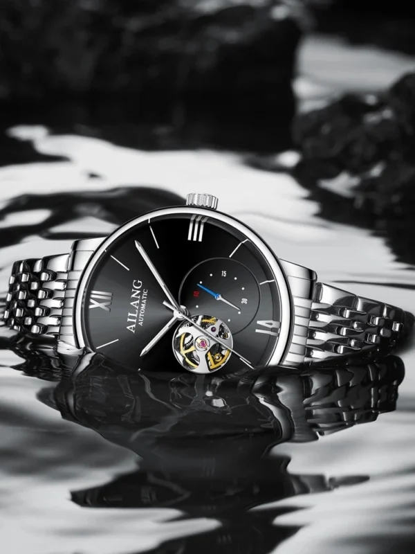 AILANG Famous Brand Men's Automatic Mechanical Watch Hollow Stainless Steel Waterproof Fashion Business Men Watch Luminous Hands