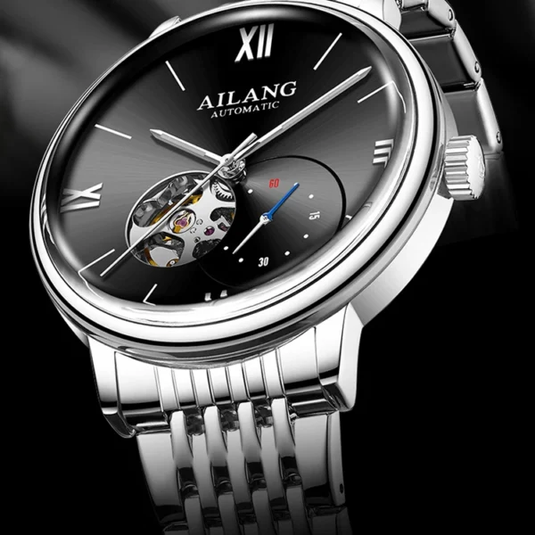 AILANG Famous Brand Men's Automatic Mechanical Watch Hollow Stainless Steel Waterproof Fashion Business Men Watch Luminous Hands