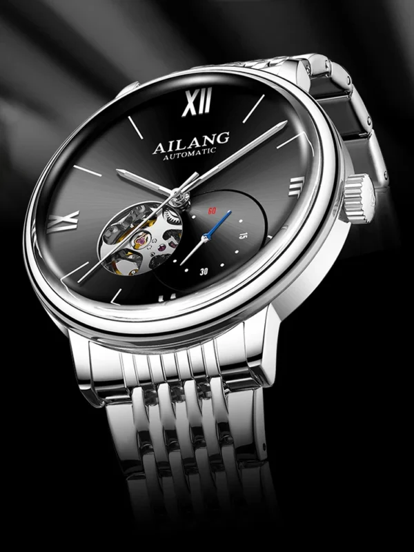 AILANG Famous Brand Men's Automatic Mechanical Watch Hollow Stainless Steel Waterproof Fashion Business Men Watch Luminous Hands