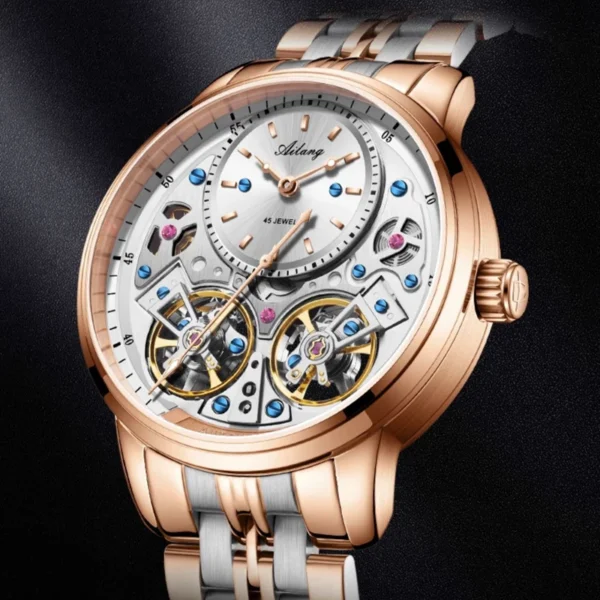 AILANG Brand New Luxury Double Tourbillon Mechanical Watch for Men Stainless Steel Waterproof Automatic Watches Mens Relogio
