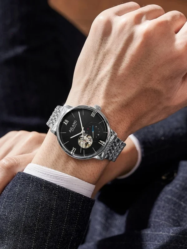 AILANG Famous Brand Men's Automatic Mechanical Watch Hollow Stainless Steel Waterproof Fashion Business Men Watch Luminous Hands