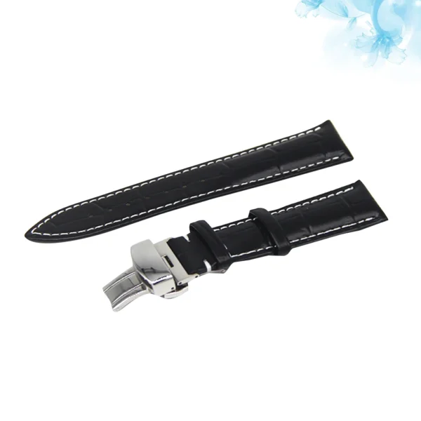 18Mm Watch Band For Wristwatch Men Women Replacement Stylish Durable Premium Black White Line Strong Metal Clasp