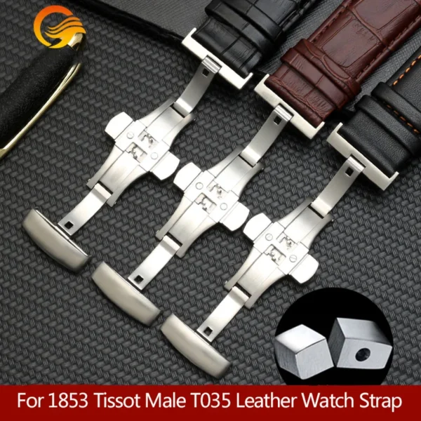 For 1853 Tissot Male T035 Leather Watchband T035627A Curved End Calfskin Watch Strap Butterfly Buckle Bracelet 22mm 23mm 24mm