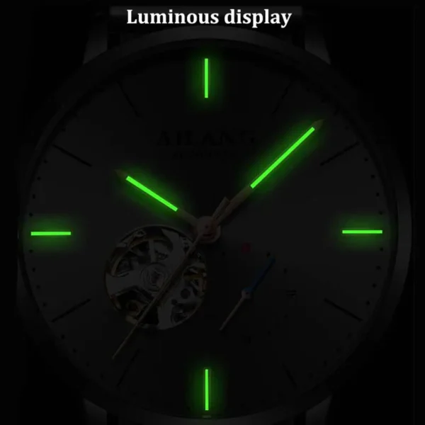 AILANG Unique Second Hand Watches For Mens Automatic Mechanical Fashion Skeleton Wrist Watch Black Steel Belt reloj hombre