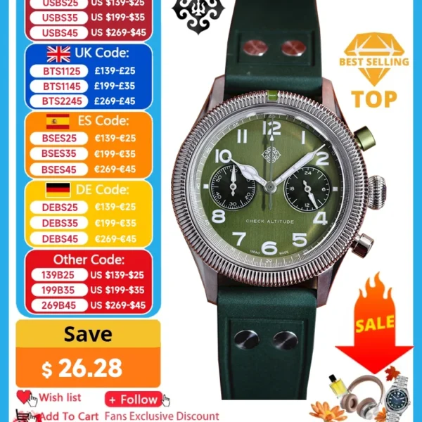 2025 New IXDAO 39mm Pilot Men Quartz Watches Peregrine Falcon Series VK64 Sapphire Stainless Steel Sports Chronograph 10Bar C3