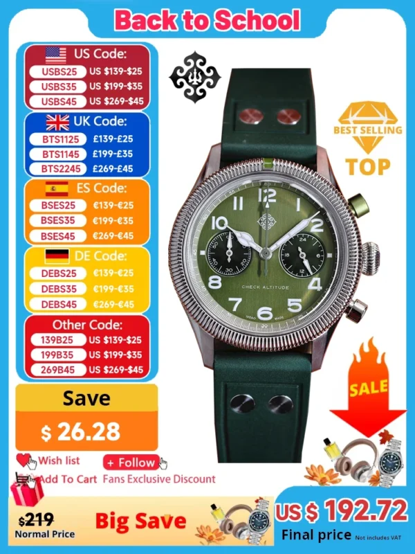2025 New IXDAO 39mm Pilot Men Quartz Watches Peregrine Falcon Series VK64 Sapphire Stainless Steel Sports Chronograph 10Bar C3