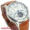 43mm Parnis Blue White Dial Power Reserve Genuine Leather Deployment Clasp Automatic Movement Men's Watch