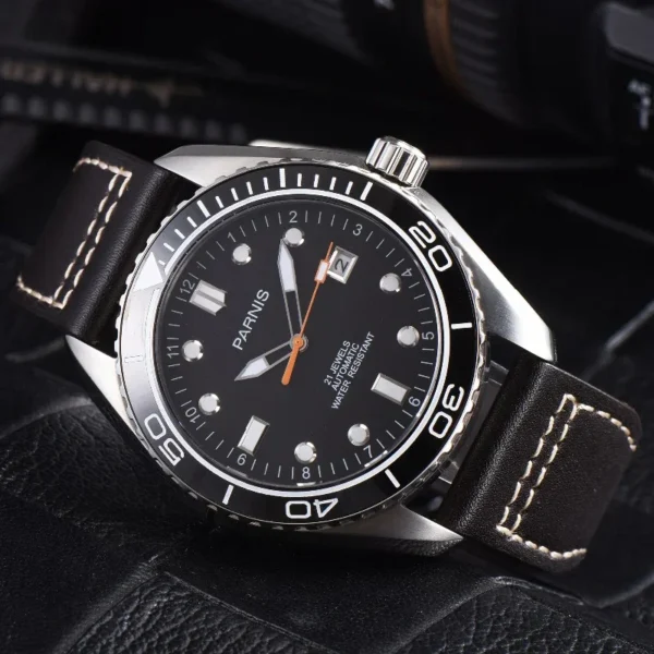 43mm Parnis Automatic Mechanical Watch Men Ceramic Bezel 5ATM Luxury Sapphire Waterproof Diver Wrist Calendar Men's Watch
