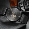 AILANG Unique Second Hand Watches For Mens Automatic Mechanical Fashion Skeleton Wrist Watch Black Steel Belt reloj hombre
