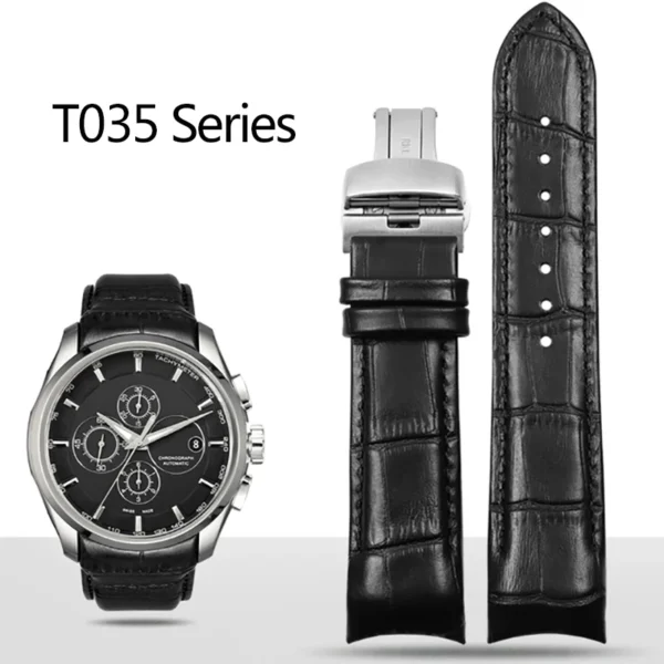 For 1853 Tissot Male T035 Leather Watchband T035627A Curved End Calfskin Watch Strap Butterfly Buckle Bracelet 22mm 23mm 24mm