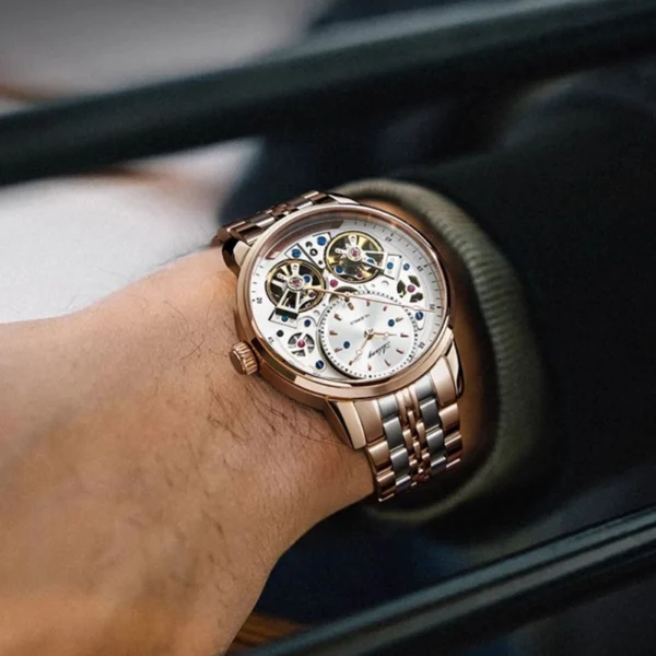 AILANG Brand New Luxury Double Tourbillon Mechanical Watch for Men Stainless Steel Waterproof Automatic Watches Mens Relogio