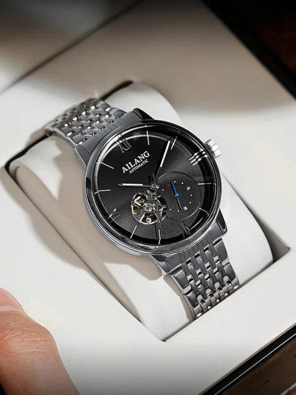 AILANG Famous Brand Men's Automatic Mechanical Watch Hollow Stainless Steel Waterproof Fashion Business Men Watch Luminous Hands